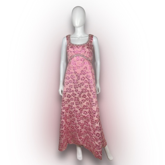 1960s Pink Metallic Floral Gown